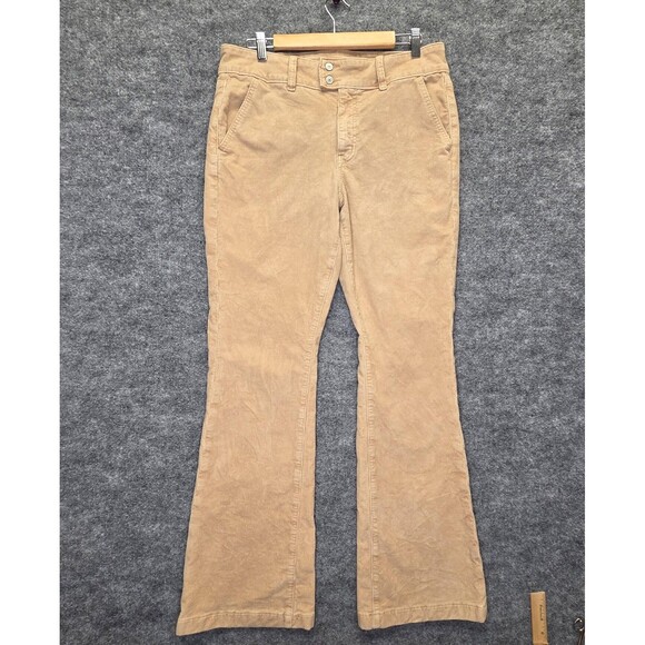 American Eagle Pants Women 12 Tan Corduroy Stretch High Rise Kick Boot Cut Flare - Picture 1 of 12